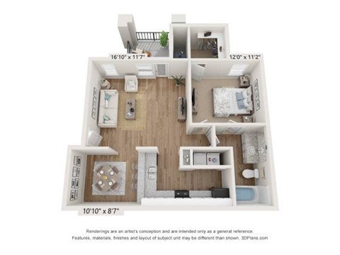 Floor plan for 1 bed, 1 bath, 739 sqft
